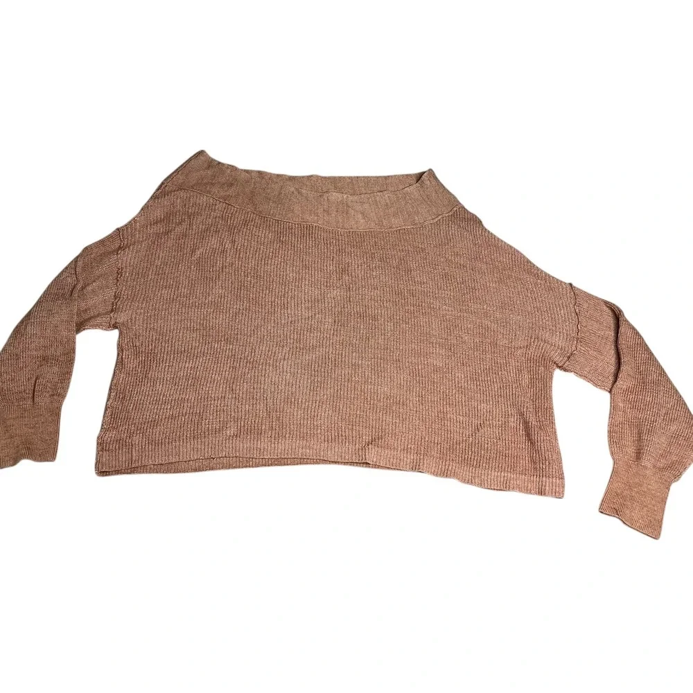 Free People Alana Knit Sweater Cropped Boxy Fit Peach‎ Brown Size Medium